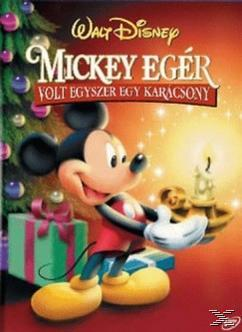 DVD borító. Mickey egér gyertyát és ajándékot tart, a háttérben karácsonyfa.