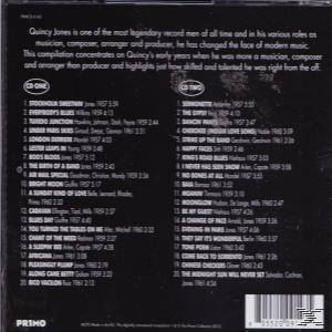 Quincy Jones CD hátulja. Az egyes és kettes CD-k számlistája fekete háttéren van nyomtatva.