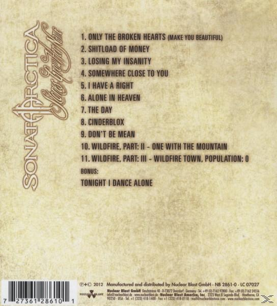 CD-Rückseite: Sonata Arctica, Titelliste und Credits. Der Hintergrund ist ein dunkler Farbverlauf. Barcode unten.
