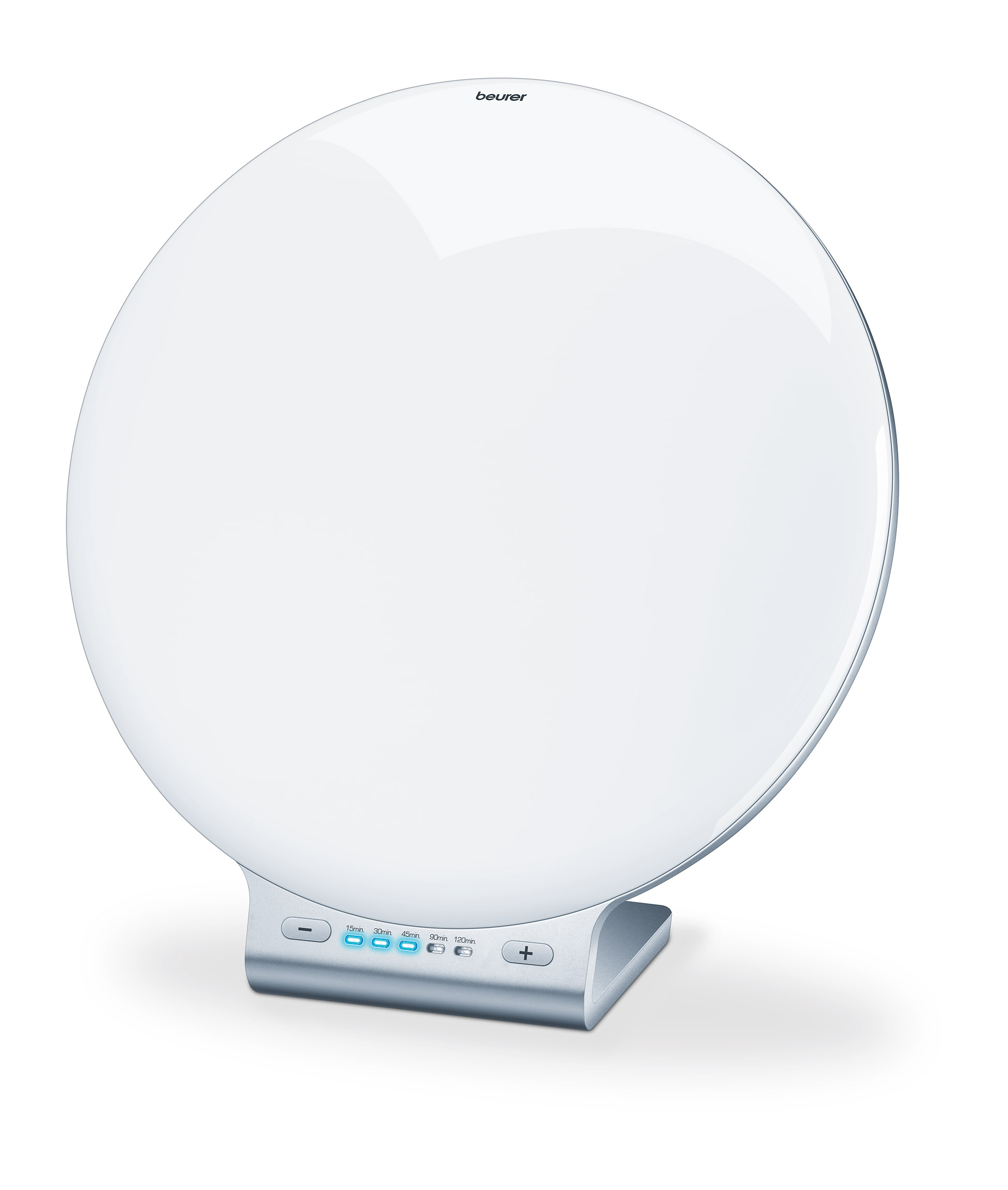 Lampe de luminothérapie blanche sur fond blanc.