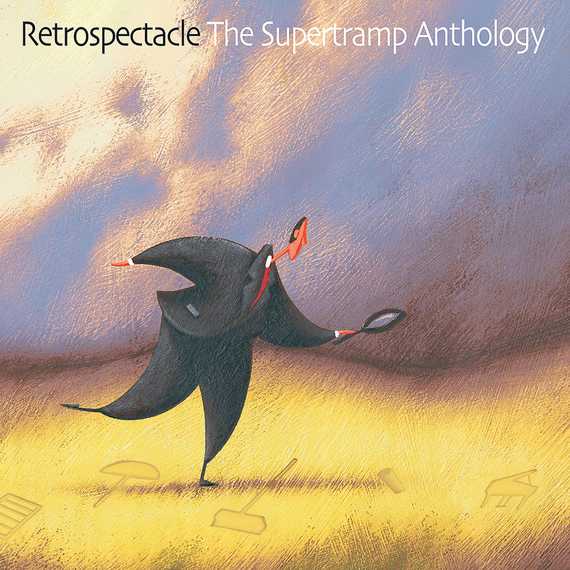 Albumcover mit einer Illustration eines Mannes, der über ein Feld rennt. Titel: 'Retrospectacle'.