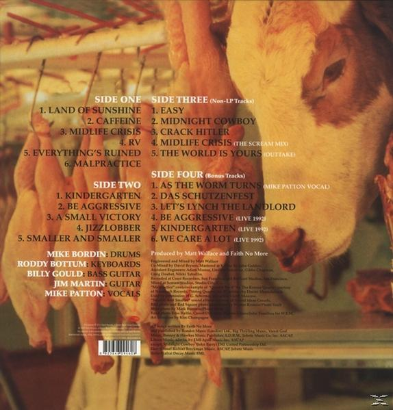Albumcover mit einer Kuh und hängendem Fleisch. Songtitel und Credits sind aufgeführt.