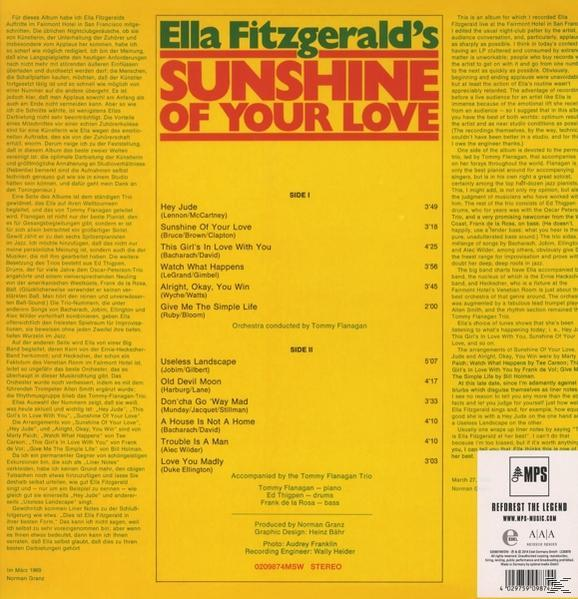 Ella Fitzgerald 'Sunshine of Your Love' albumának borítója, szöveggel és számlistával.