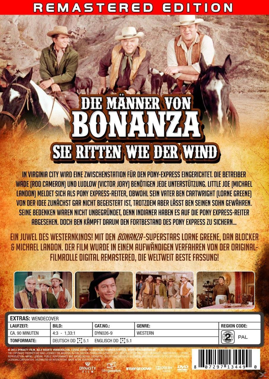 DVD-Cover: Männer auf Pferden, Titel 'Bonanza'. Schauspieler auf Pferden, ein Western-Thema mit Text.