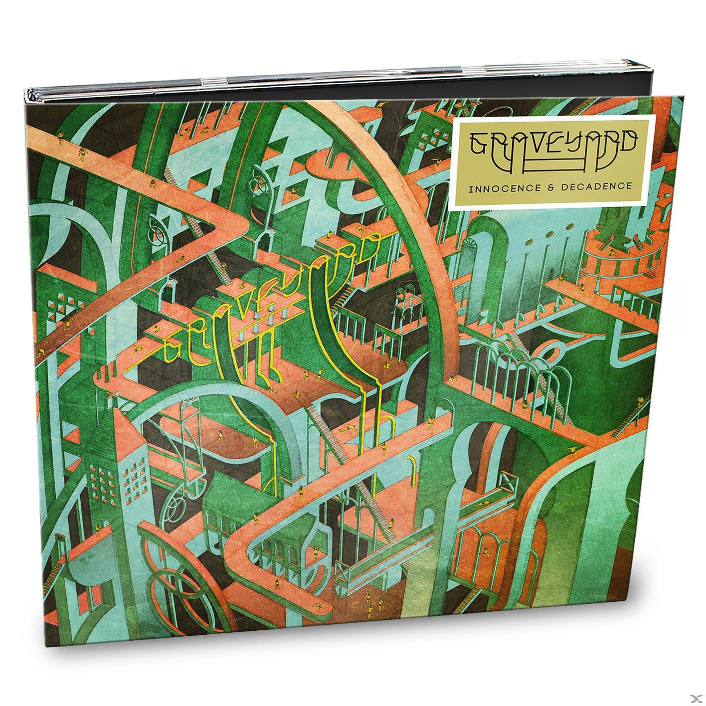 Albumcover, eine komplexe Struktur in Grün- und Orangetönen, mit dem Bandnamen oben.