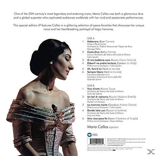 Albumcover mit Maria Callas, Text über ihre Karriere und eine Liste von Opernliedern.