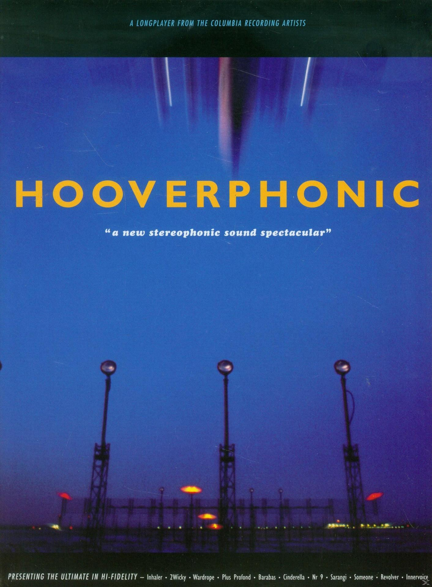 A Hooverphonic album borítója szöveggel kék háttéren és fényekkel.