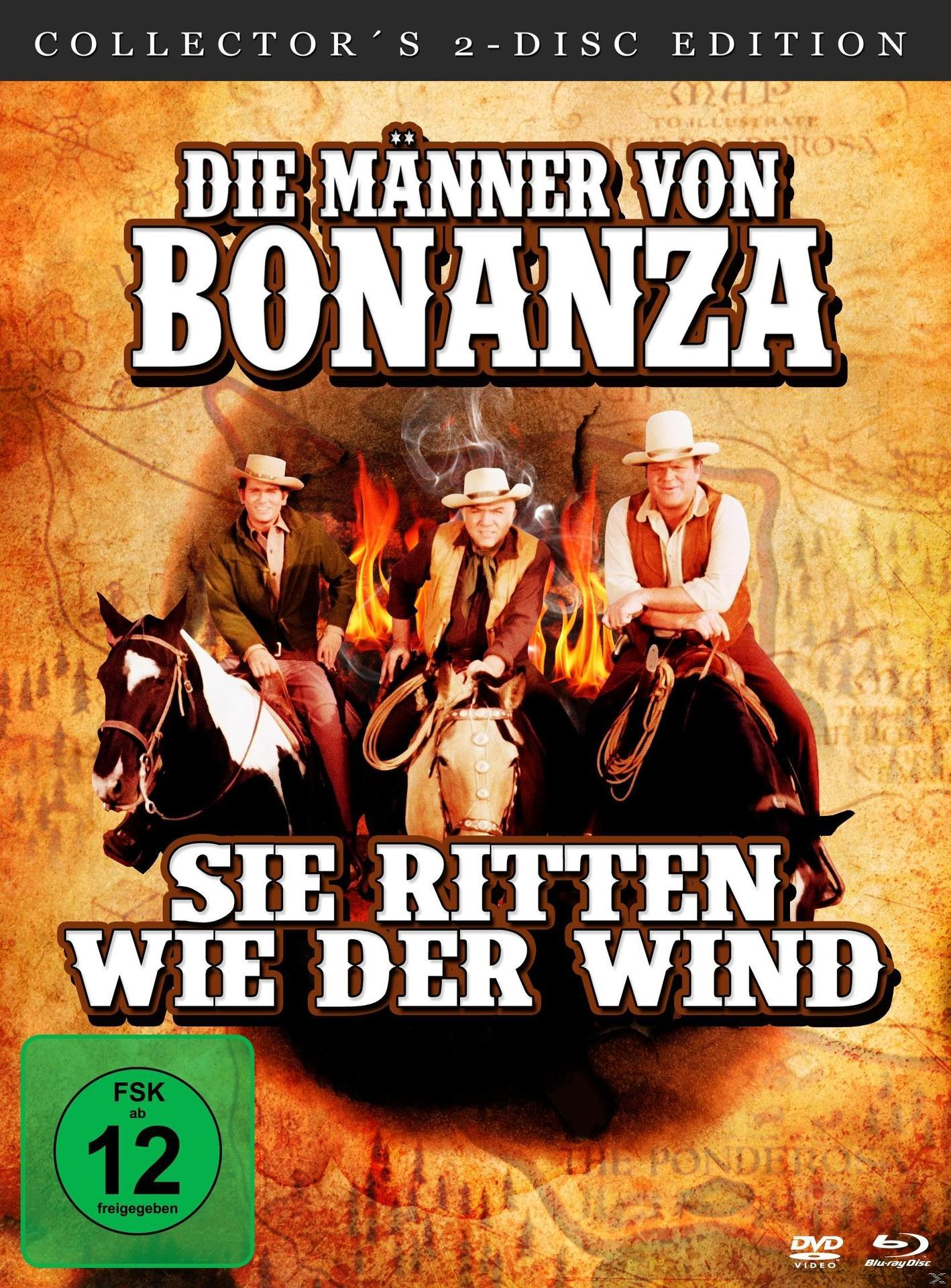 DVD-Cover: Drei Männer auf Pferden, in Cowboy-Kleidung, mit dem Titel 'Die Männer von Bonanza'.