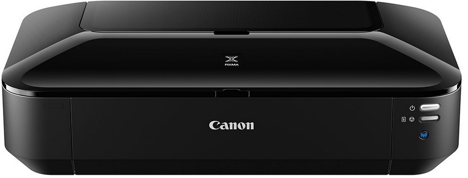A black Canon printer with a glossy finish.