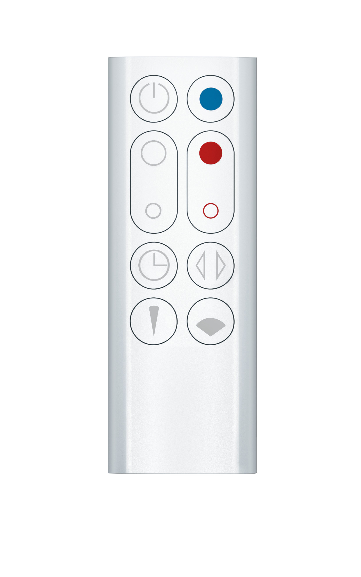 Weisse Dyson Fernbedienung mit mehreren Knöpfen.