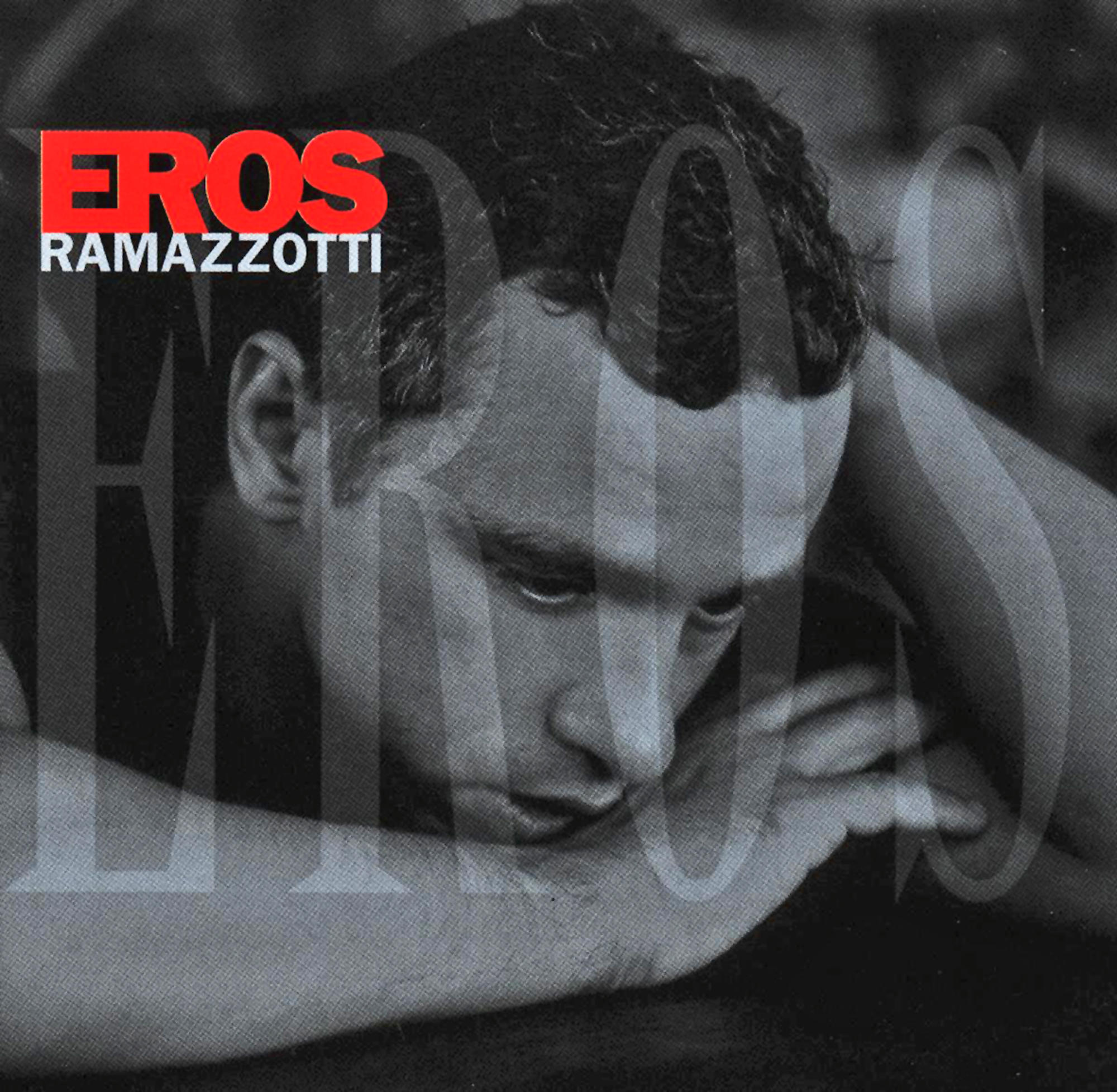 Eros Ramazzotti Albumcover. Schwarz-weiß-Gesicht eines Mannes mit verschwommenem Hintergrund.