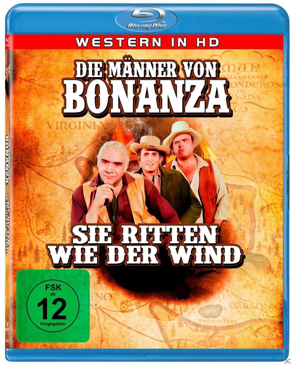 DVD-Cover von Die Männer von Bonanza. Drei Männer in Cowboy-Kleidung sind zu sehen. Der Hintergrund ist eine Karte.