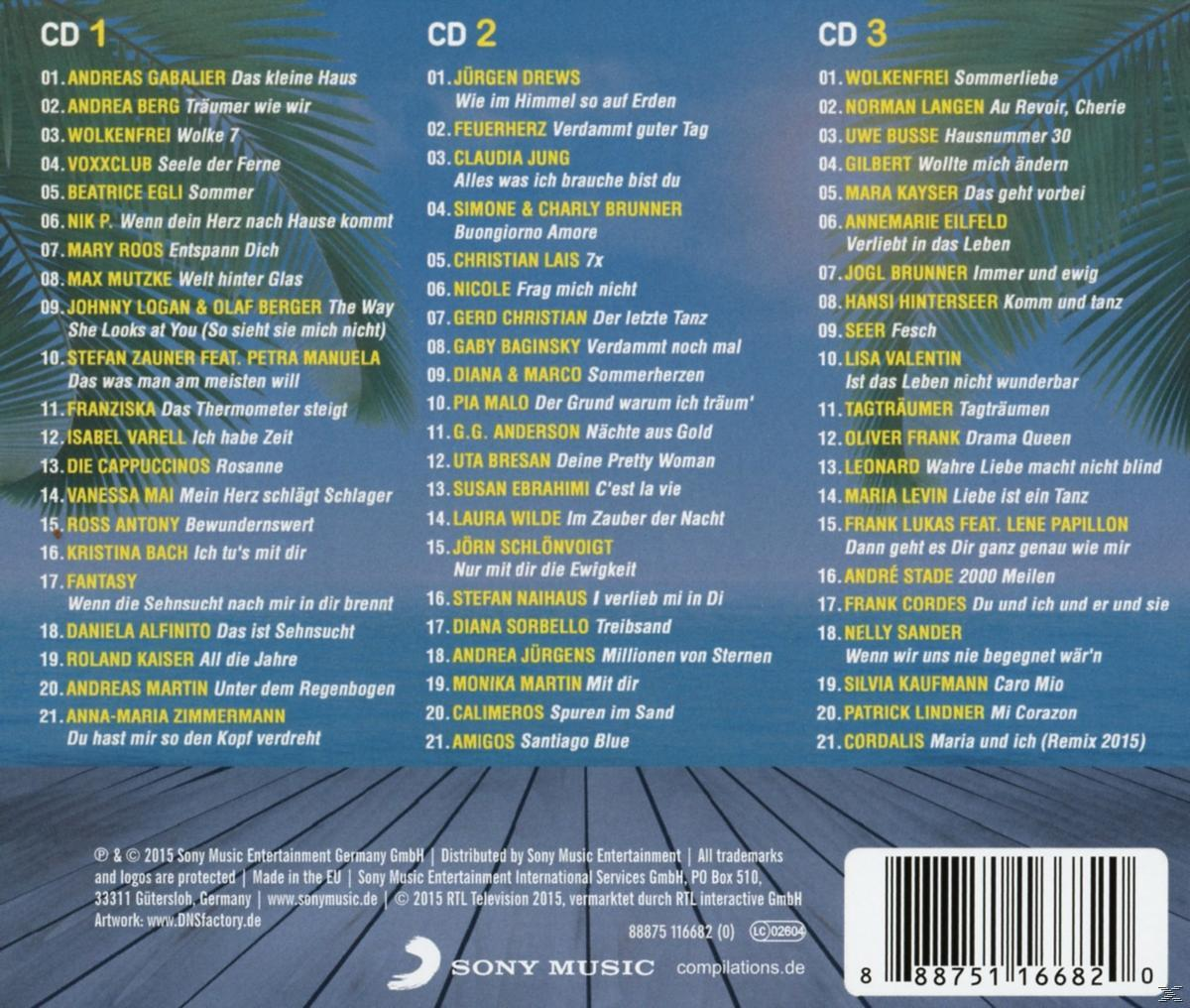CD-Compilation, eine Liste von Songs auf drei CDs und ein Sony Music Logo.