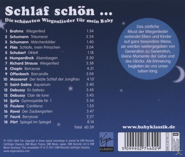 CD-Cover mit Schlafliedern für Babys. Text und Titelliste.