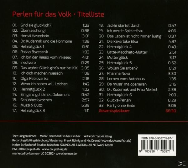 Albumcover mit deutschem Text und Titelliste. Der Hintergrund ist dunkelrot.