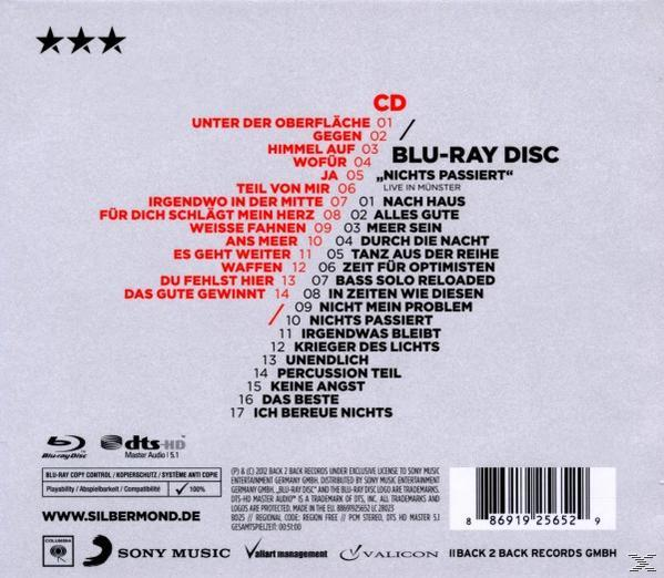 Rückseite einer CD-Hülle mit deutschem Text, einschließlich Songtiteln und einem Blu-ray Disc Logo.