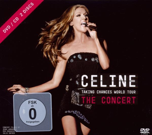 Celine Dion albumborítója a színpadon, fekete ruhában, mikrofonnal.