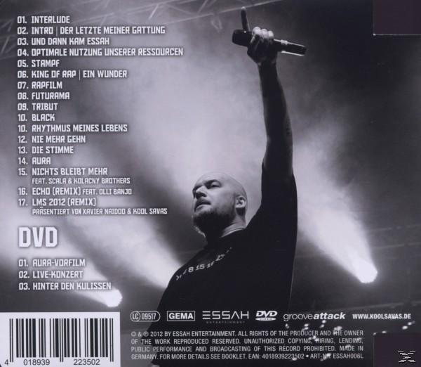 Bild eines Mannes mit Mikrofon, DVD-Menü unten. Text: Essah, DVD, DVD-Menü, Titel.