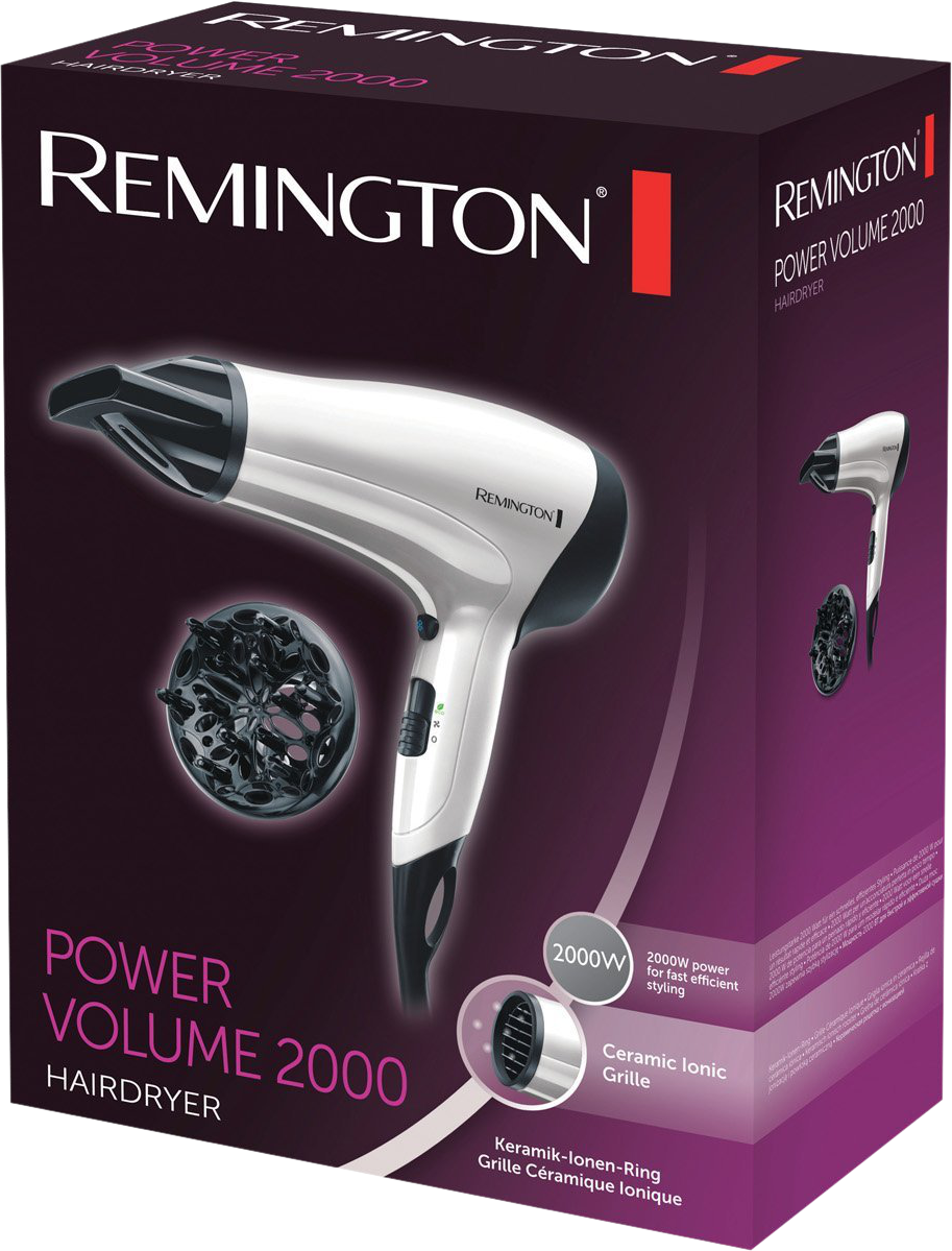 Remington Power Volume 2000 hajszárító termék doboza, a készülék látható.