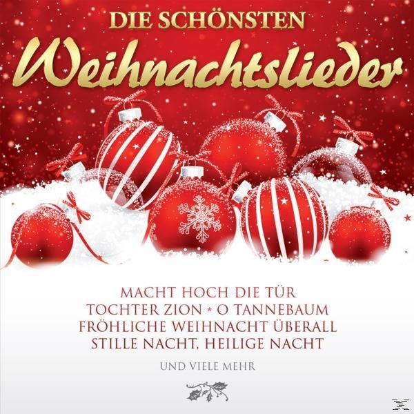 Weihnachtskarte mit roten Ornamenten und Text. Schneeeffekt. Hintergrund: rot.