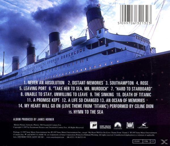 Rückseite einer CD mit Titanic-Thema, Songtitel und Credits. Albumcover sichtbar.