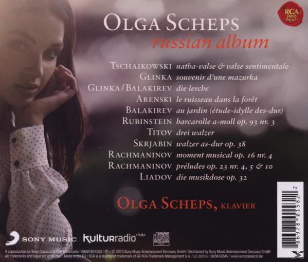 CD-Cover von Olga Scheps' russischem Album. Enthält das Gesicht einer Frau, Text und das RCA-Logo.