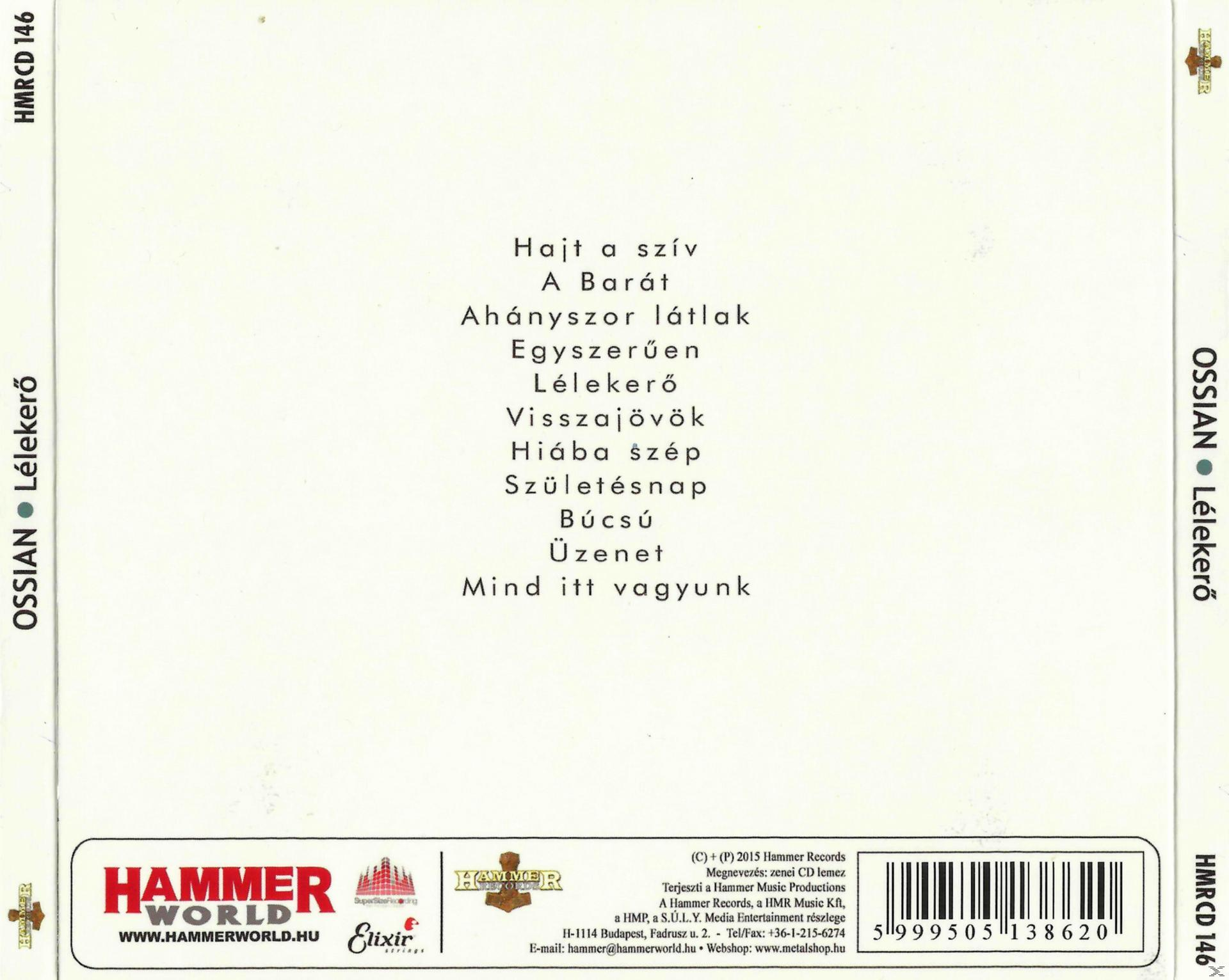 CD borító. Fehér háttér. Az Ossian Lelékerő albumának számlistája. Hammer World logó.
