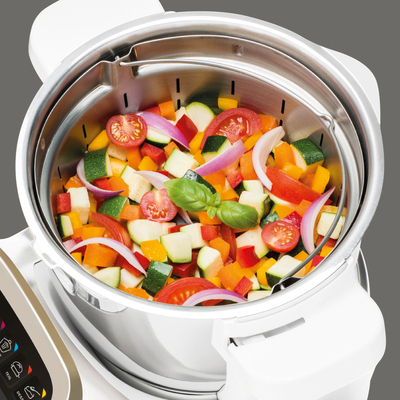 KRUPS HP5031 Prep&Cook Küchenmaschine mit Kochfunktion Weiß/Grau/Edelstahl (Rührschüsselkapazität: 4,5 l, 1550 Watt)