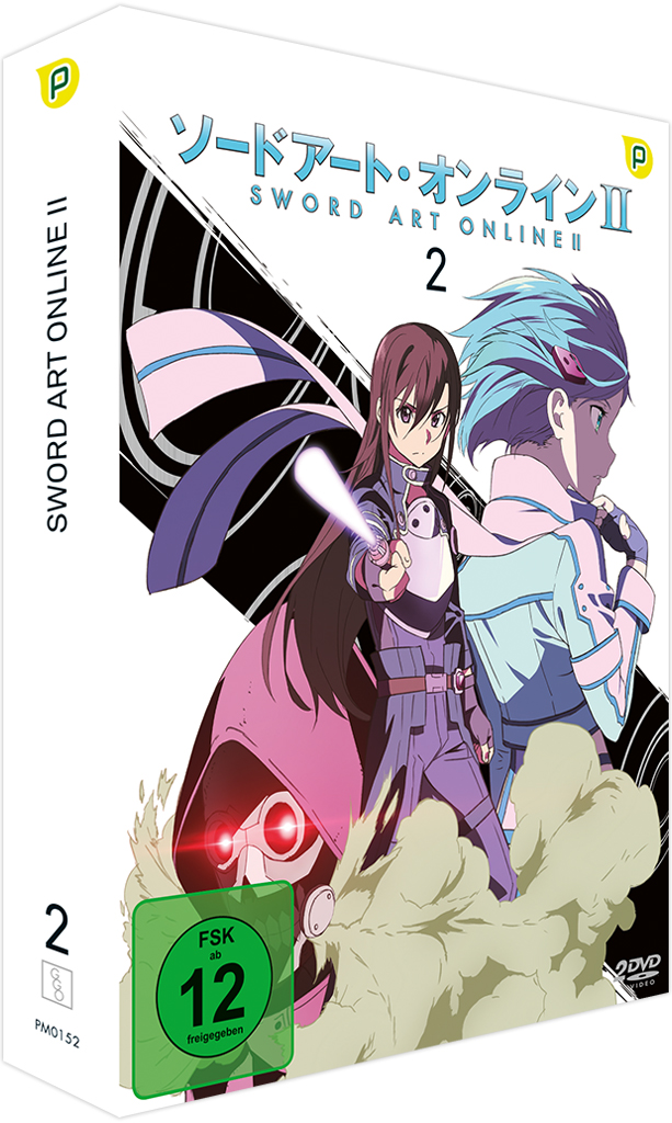 Sword Art Online II DVD-Hülle. Anime-Charaktere mit Schwertern, dynamische Pose, weißer Hintergrund, Text auf Japanisch.