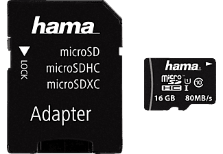 HAMA 124138 Class 10 - Micro-SDHC-Cartes mémoire  (16 GB, 80, Noir)