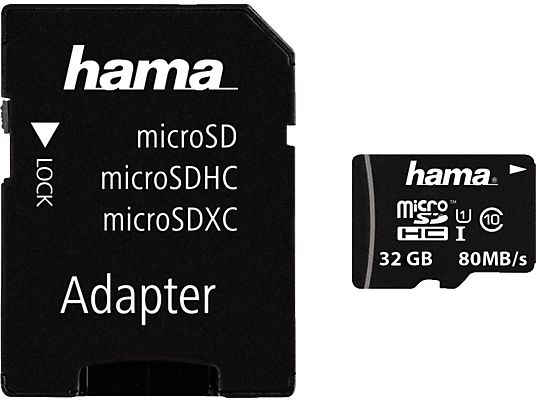 HAMA 124139 Class 10 - Micro-SDHC-Speicherkarte  (32 GB, 80, Schwarz)