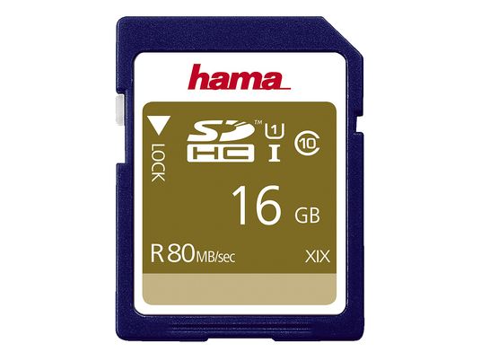 HAMA 124134 Class 10 - SDHC-Cartes mémoire  (16 GB, 80 MB/s, Bleu)