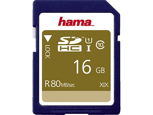 HAMA 124134 Class 10 - SDHC-Speicherkarte  (16 GB, 80 MB/s, Blau)