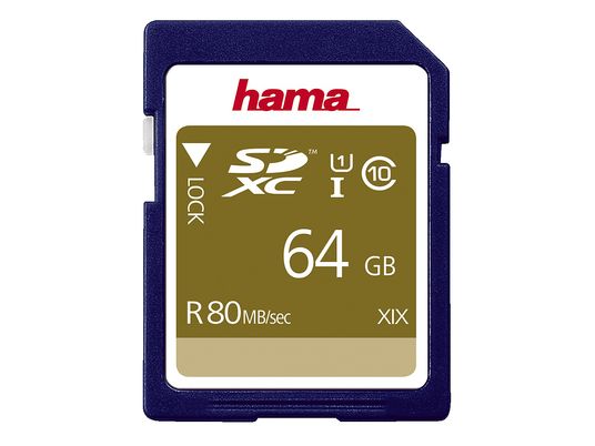 HAMA 124136 Class 10 - SDHC-Speicherkarte  (64 GB, 80 MB/s, Blau)
