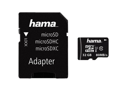 HAMA 124151 Class 10 - Micro-SDHC-Cartes mémoire  (32 GB, 80, Noir)