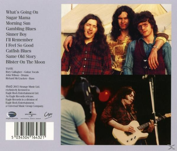 Pochette d'album avec quatre hommes. Deux devant avec le nom du groupe et les titres des chansons.