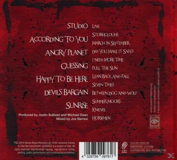 CD-Cover mit Titelliste und rotem Hintergrund mit Text.