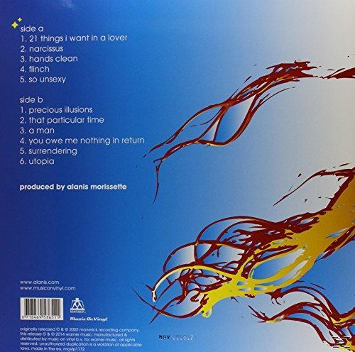 Album hátlapja kék háttérrel, fehér és piros vonalakkal, számlistával.