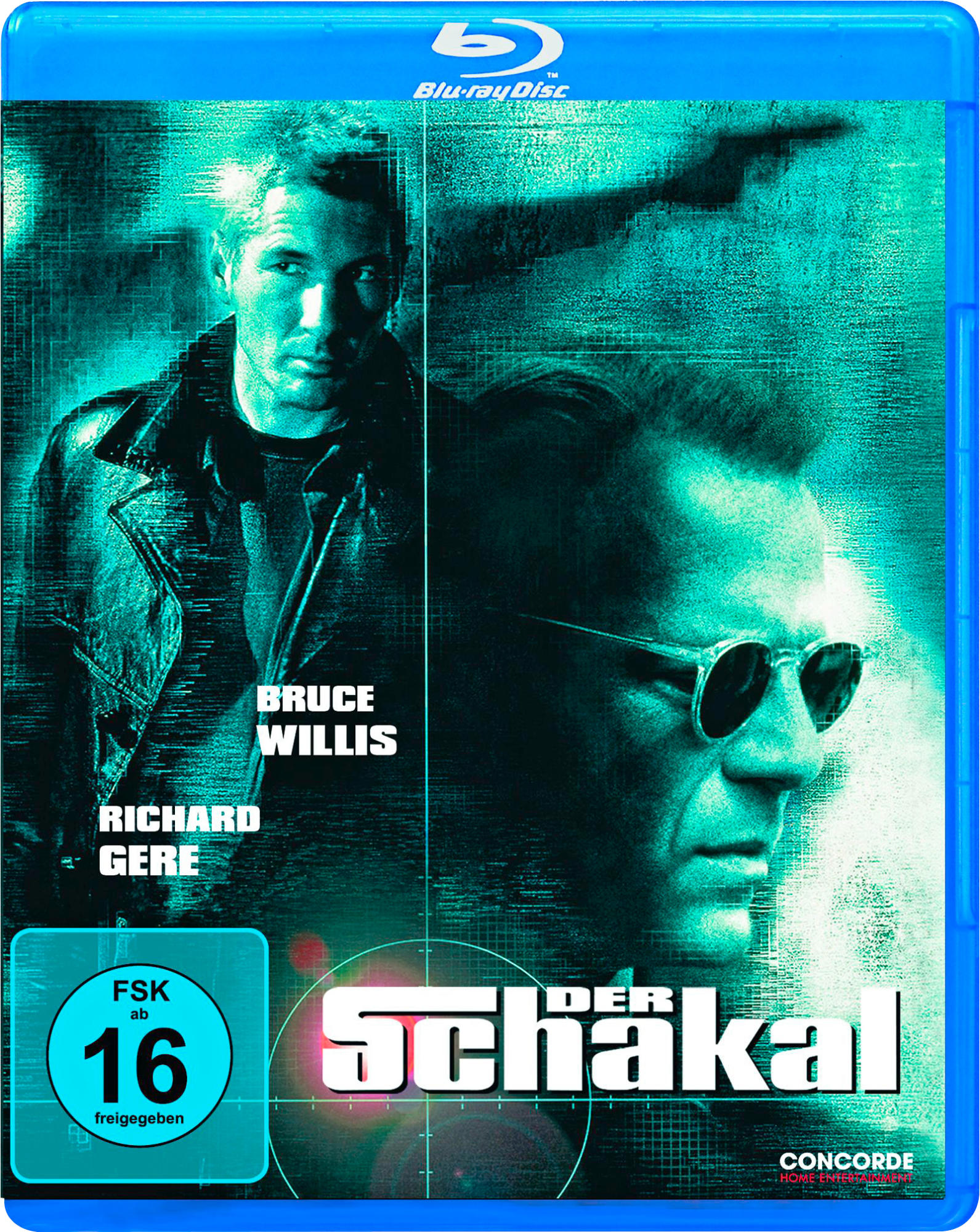 Der Schakal Blu-ray-Cover. Bruce Willis und Richard Gere. Blaues Gehäuse.