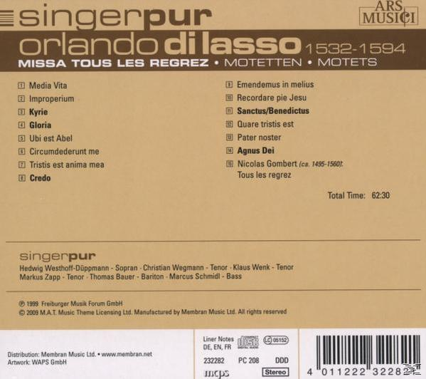Singer Pur - Missa Tous Les Regrez  - (CD)