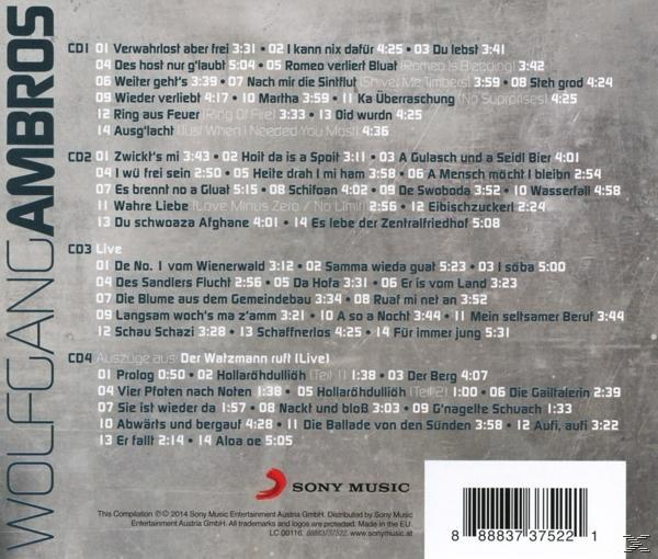 Albumcover mit Titellisten. Der Künstler ist Wolfgang Ambros. Der Hintergrund ist grau.