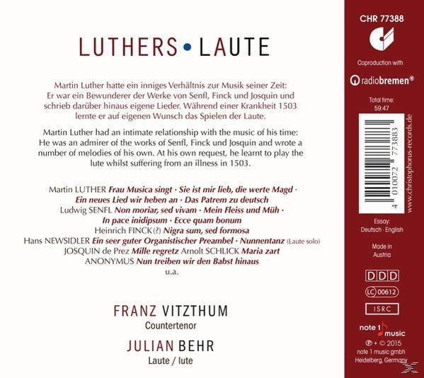 Rückseite der CD mit Text. Details zur Musik und zum Text sowohl auf Deutsch als auch auf Englisch.