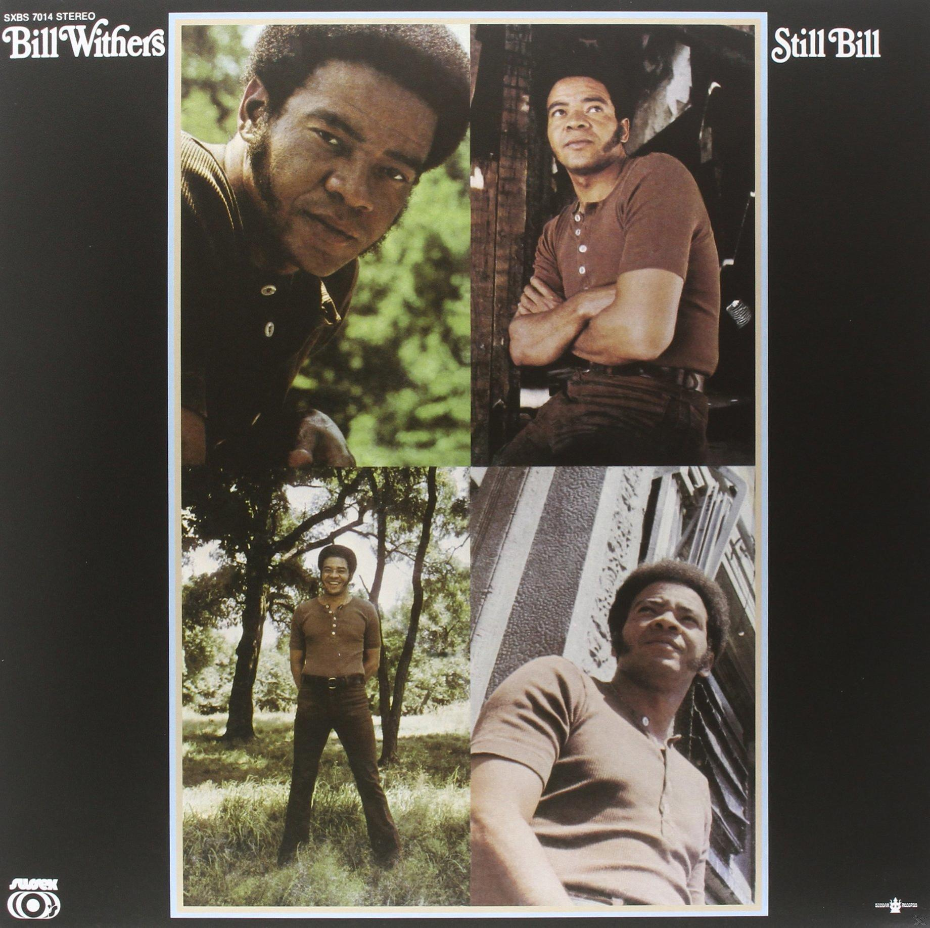 Album borító Bill Withers-szel négy fotópanelen. Barna ing, sötét haj, fekete háttér.