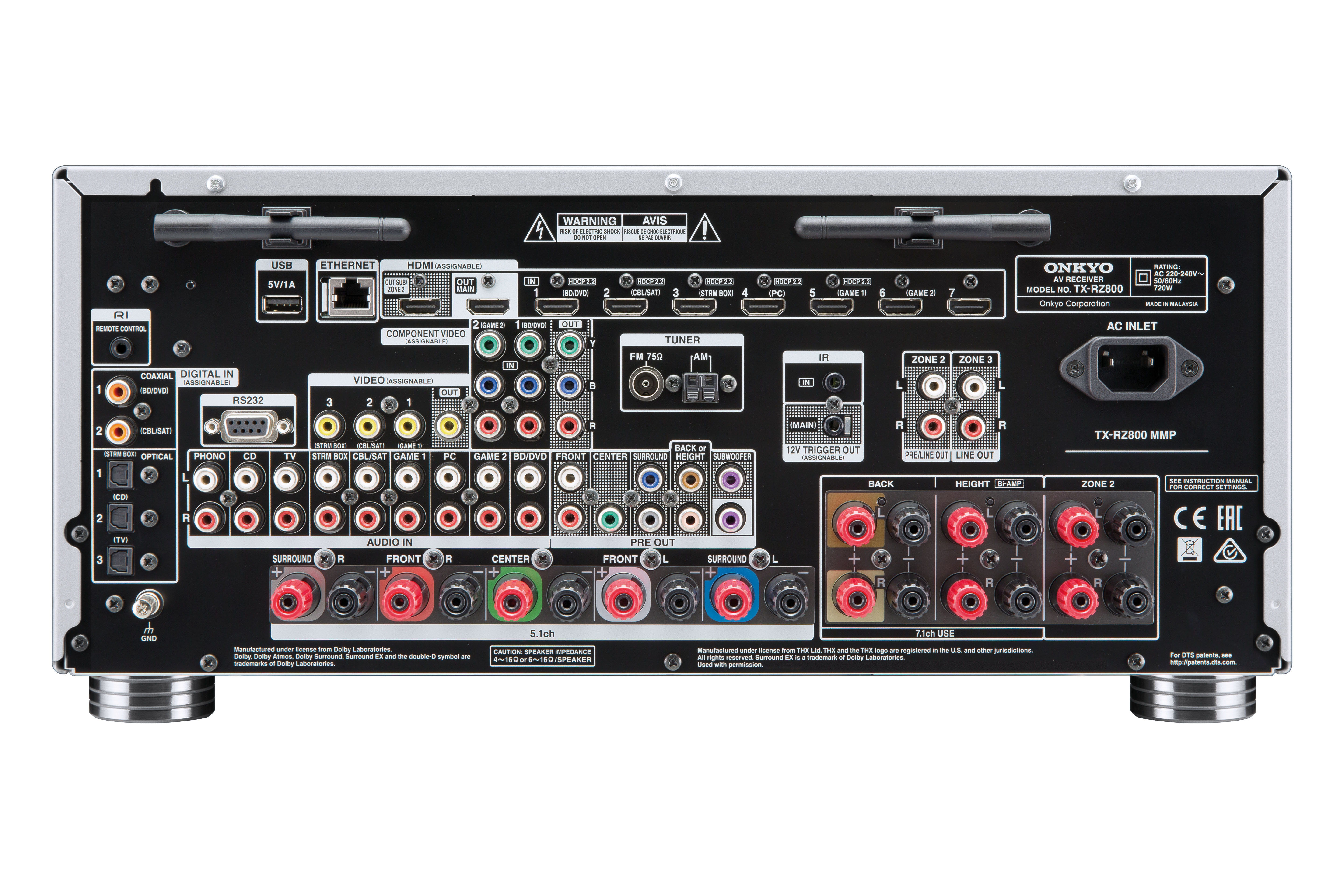 ONKYO TX-RZ800 AV-Receiver Kanal, 185 Silber) Watt (7.2 pro Kanäle