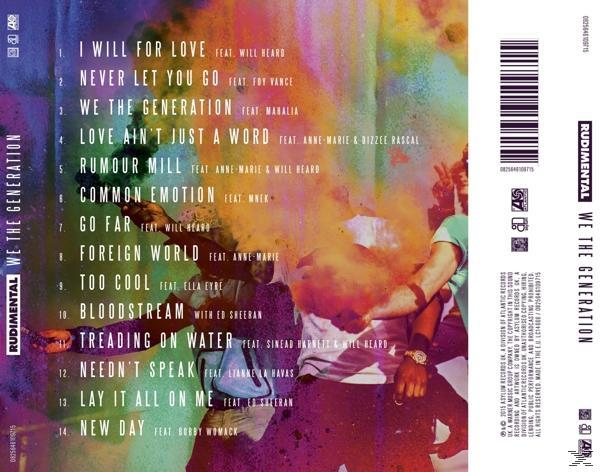Albumrückseite mit Trackliste, Menschen mit farbigem Rauch und einem Barcode.