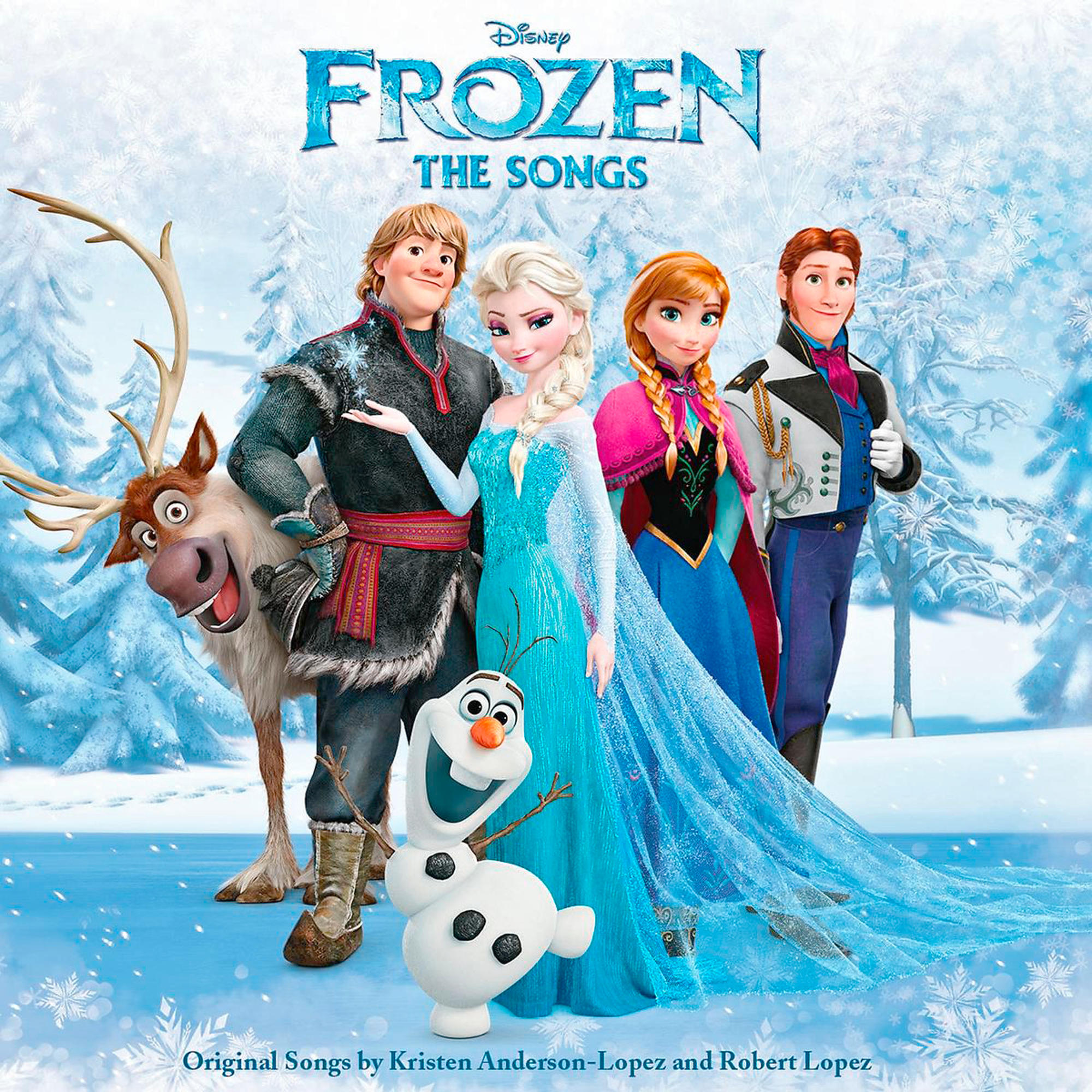 Frozen Filmcover mit Figuren: Elsa, Anna, Kristoff, Olaf und Sven.