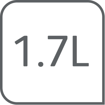 Ein weißes Quadrat mit abgerundeten Ecken enthält den Text '1,7L' in dunkler grauer Schrift.