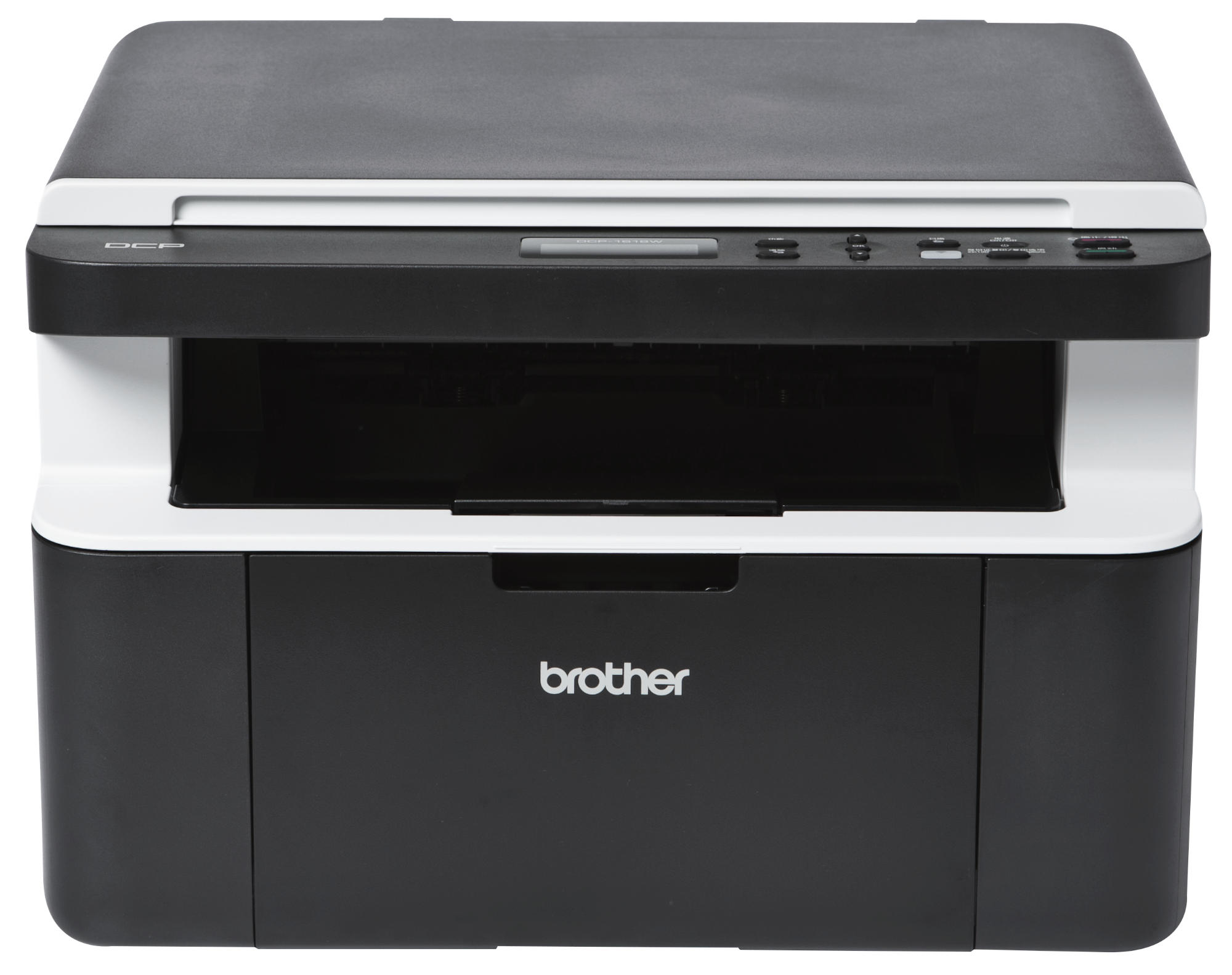 Brother DCP Drucker, schwarz und weiß, Draufsicht.