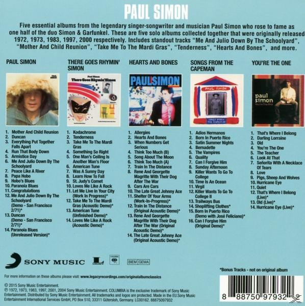 Paul Simon Albumcover. Albumcover mit Albumtiteln und Titelliste.