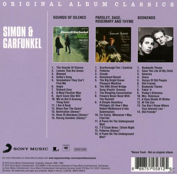 Albumcover für "Original Album Classics" von Simon & Garfunkel mit drei Alben.
